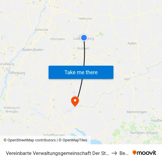 Vereinbarte Verwaltungsgemeinschaft Der Stadt Freiberg am Neckar to Beuron map