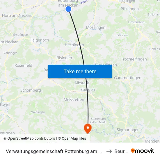Verwaltungsgemeinschaft Rottenburg am Neckar to Beuron map