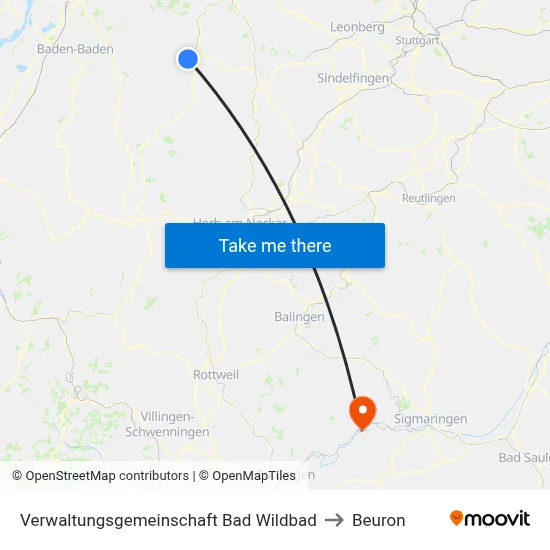 Verwaltungsgemeinschaft Bad Wildbad to Beuron map