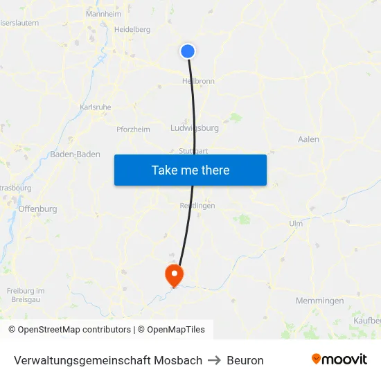 Verwaltungsgemeinschaft Mosbach to Beuron map