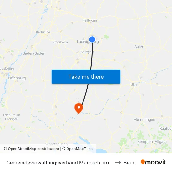 Gemeindeverwaltungsverband Marbach am Neckar to Beuron map