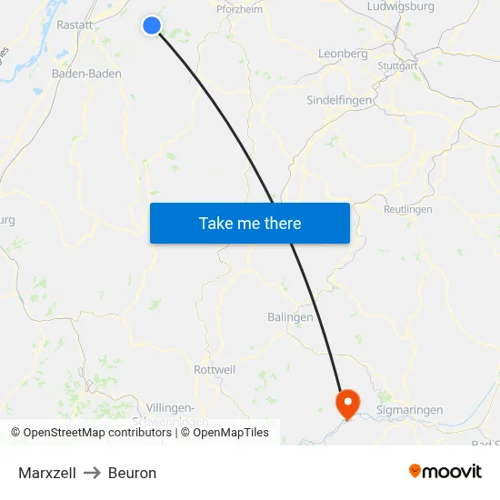 Marxzell to Beuron map