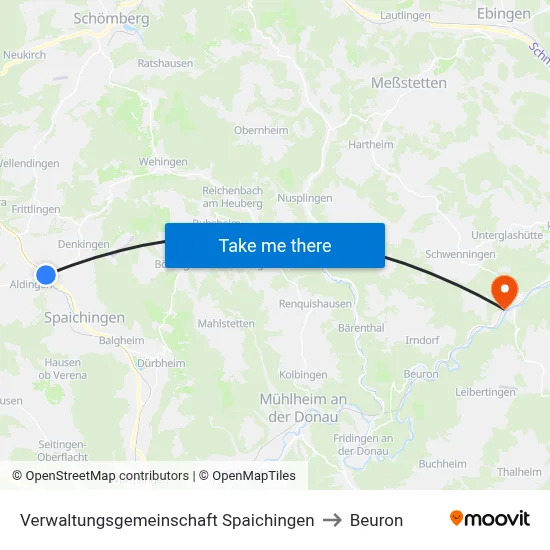 Verwaltungsgemeinschaft Spaichingen to Beuron map