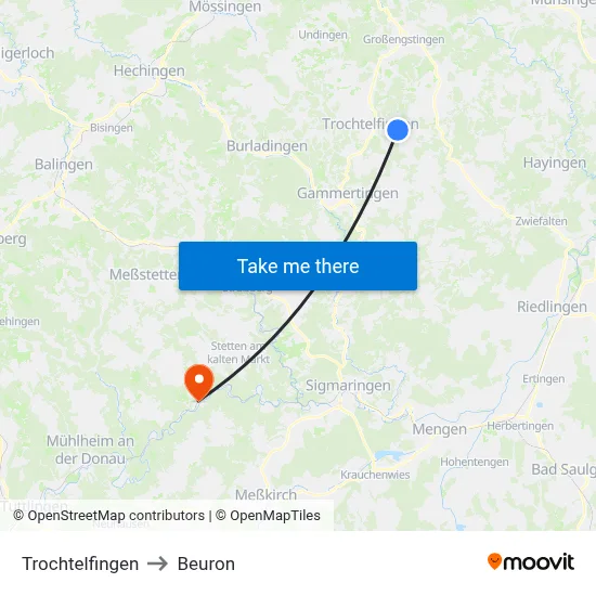 Trochtelfingen to Beuron map