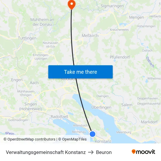 Verwaltungsgemeinschaft Konstanz to Beuron map