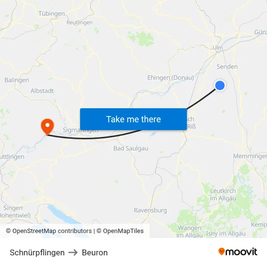 Schnürpflingen to Beuron map