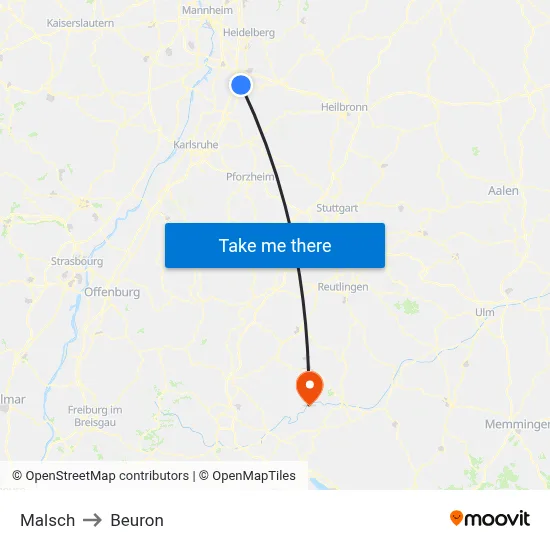 Malsch to Beuron map