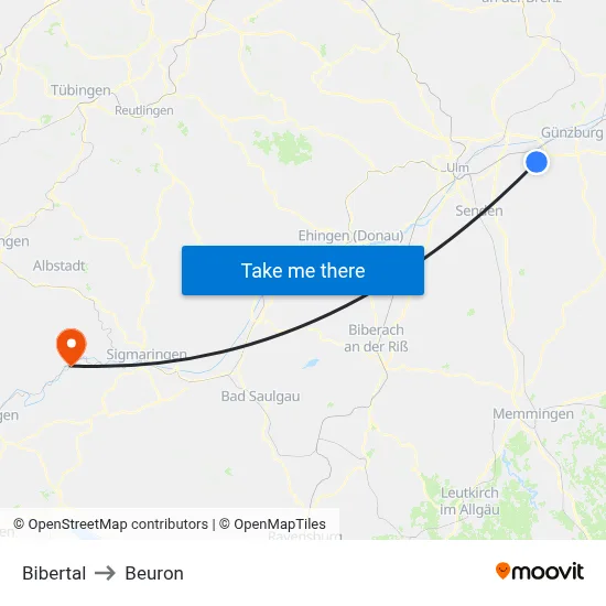 Bibertal to Beuron map