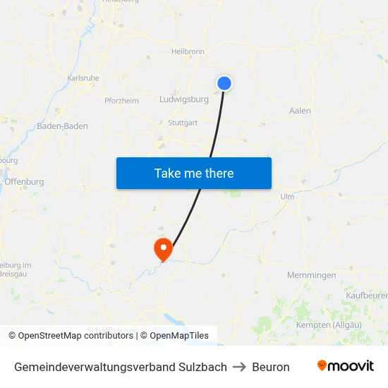 Gemeindeverwaltungsverband Sulzbach to Beuron map