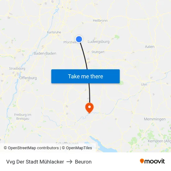 Vvg Der Stadt Mühlacker to Beuron map