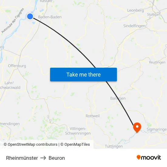 Rheinmünster to Beuron map