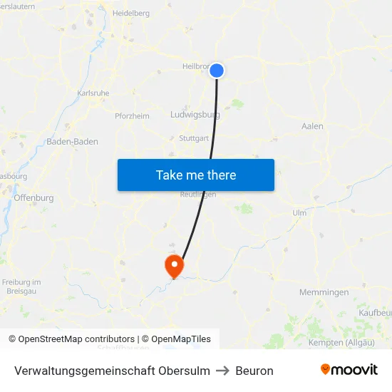 Verwaltungsgemeinschaft Obersulm to Beuron map
