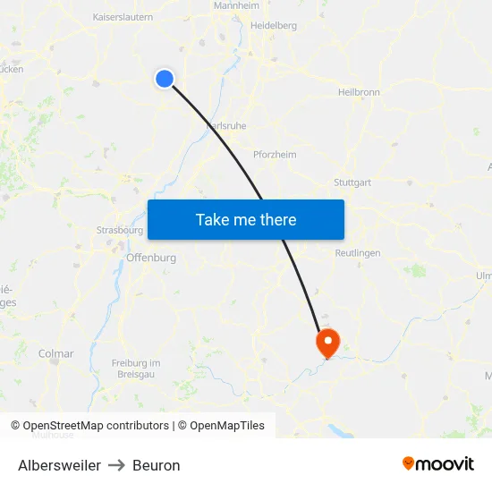 Albersweiler to Beuron map