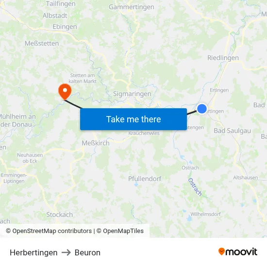 Herbertingen to Beuron map