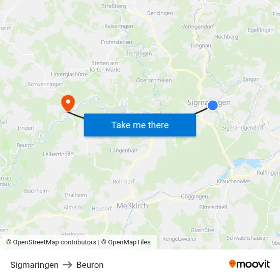 Sigmaringen to Beuron map