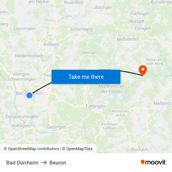 Bad Dürrheim to Beuron map