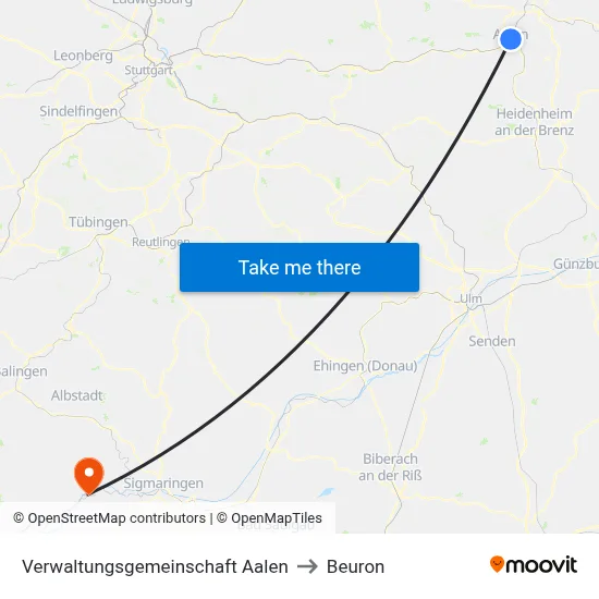 Verwaltungsgemeinschaft Aalen to Beuron map