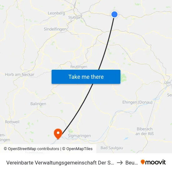 Vereinbarte Verwaltungsgemeinschaft Der Stadt Schorndorf to Beuron map
