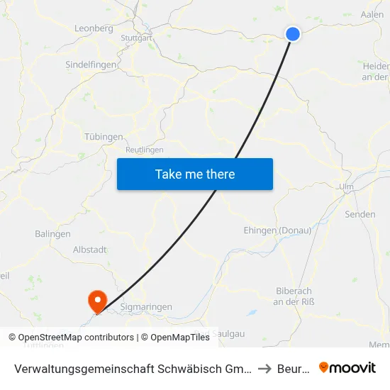Verwaltungsgemeinschaft Schwäbisch Gmünd to Beuron map