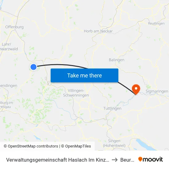 Verwaltungsgemeinschaft Haslach Im Kinzigtal to Beuron map