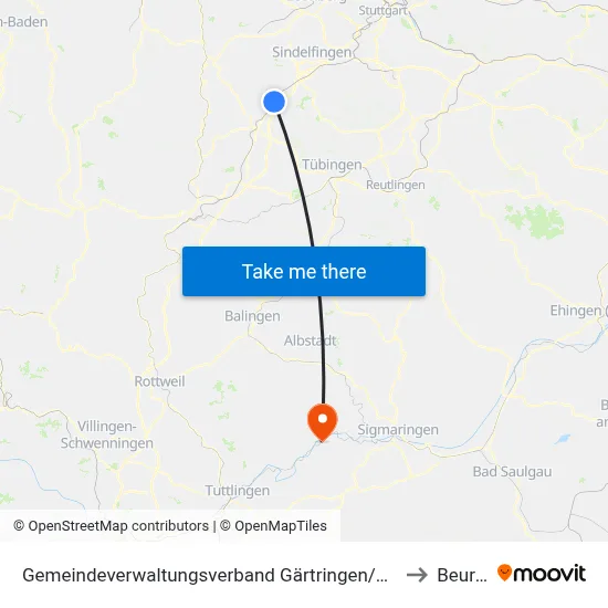 Gemeindeverwaltungsverband Gärtringen/Ehningen to Beuron map