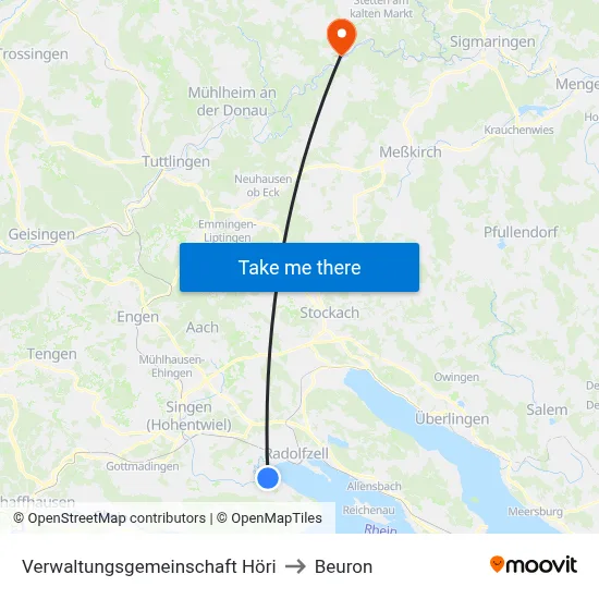 Verwaltungsgemeinschaft Höri to Beuron map