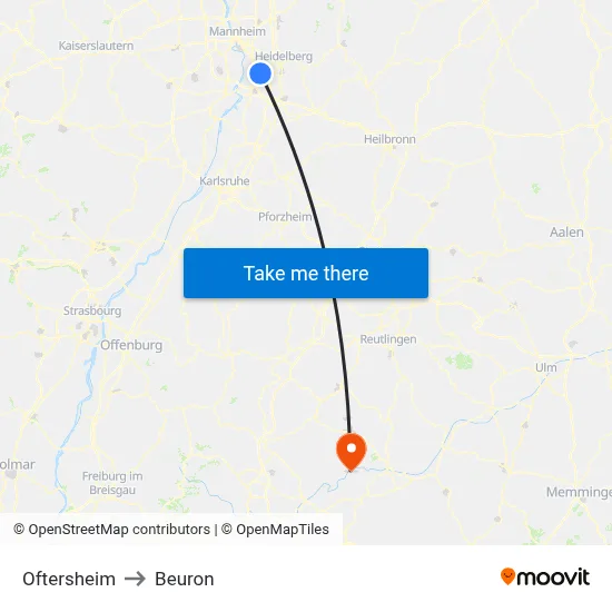 Oftersheim to Beuron map