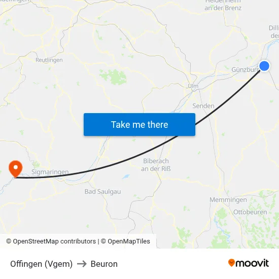 Offingen (Vgem) to Beuron map