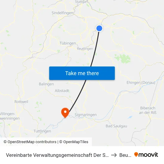 Vereinbarte Verwaltungsgemeinschaft Der Stadt Nürtingen to Beuron map