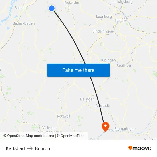 Karlsbad to Beuron map