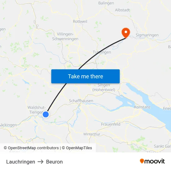 Lauchringen to Beuron map