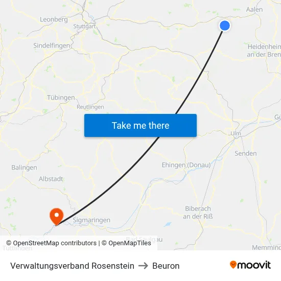 Verwaltungsverband Rosenstein to Beuron map