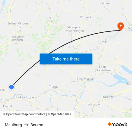 Maulburg to Beuron map