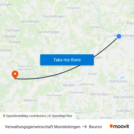 Verwaltungsgemeinschaft Munderkingen to Beuron map