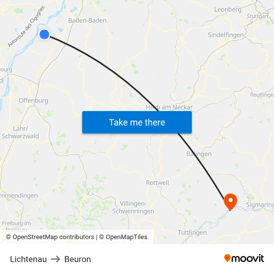 Lichtenau to Beuron map