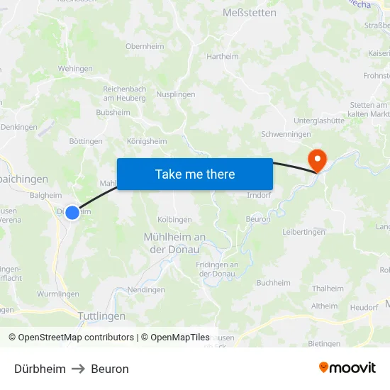 Dürbheim to Beuron map