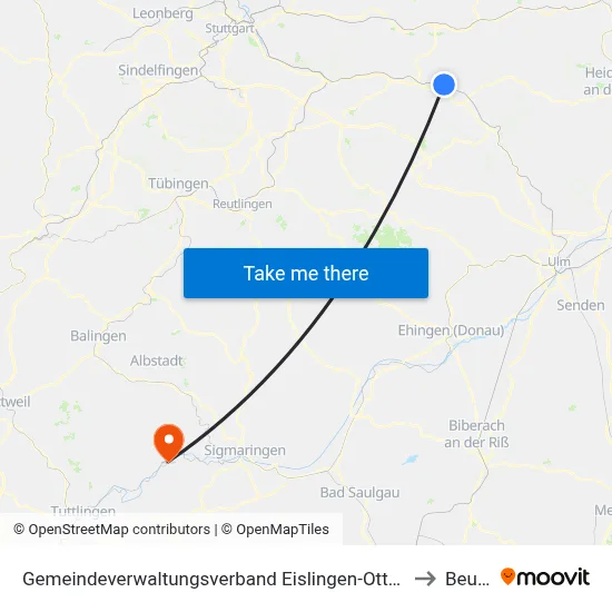 Gemeindeverwaltungsverband Eislingen-Ottenbach-Salach to Beuron map