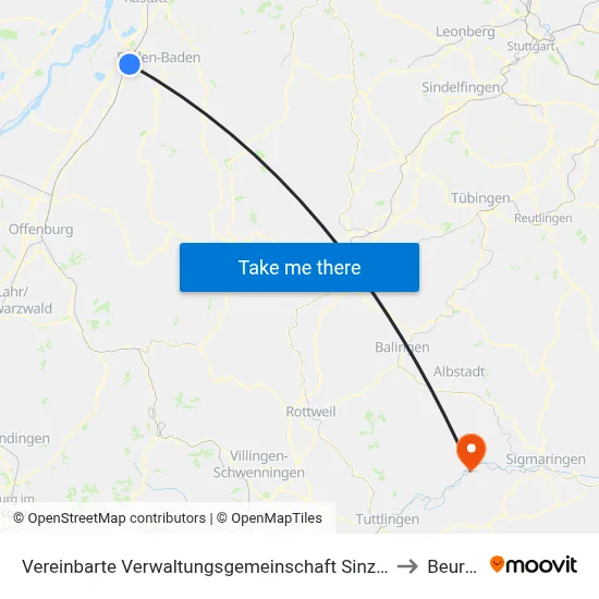 Vereinbarte Verwaltungsgemeinschaft Sinzheim to Beuron map