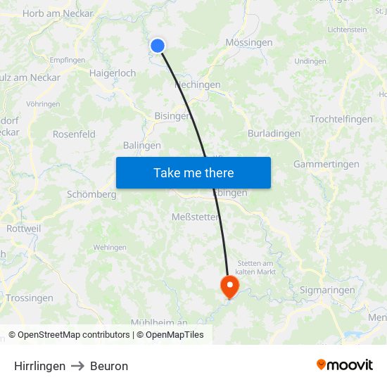 Hirrlingen to Beuron map