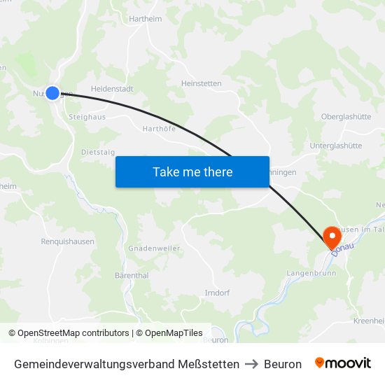 Gemeindeverwaltungsverband Meßstetten to Beuron map