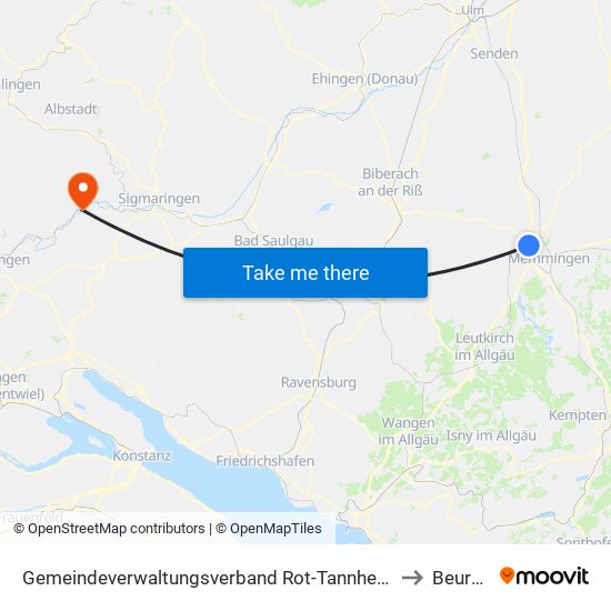 Gemeindeverwaltungsverband Rot-Tannheim to Beuron map