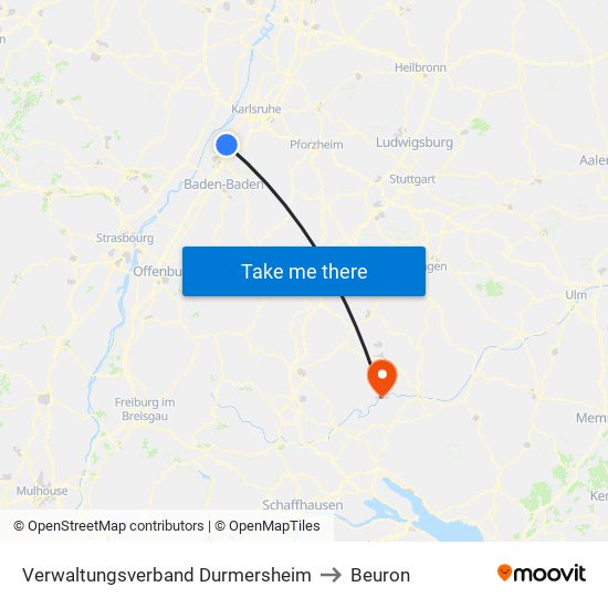 Verwaltungsverband Durmersheim to Beuron map