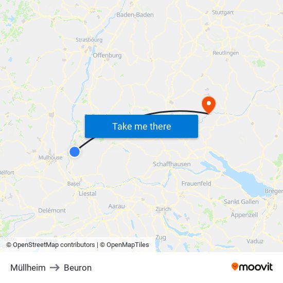 Müllheim to Beuron map