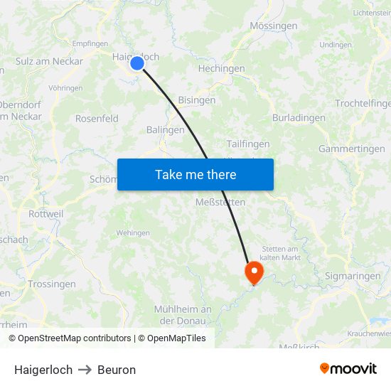 Haigerloch to Beuron map