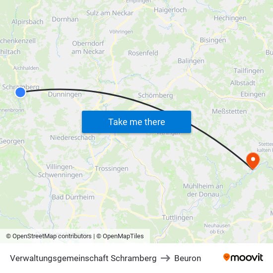 Verwaltungsgemeinschaft Schramberg to Beuron map