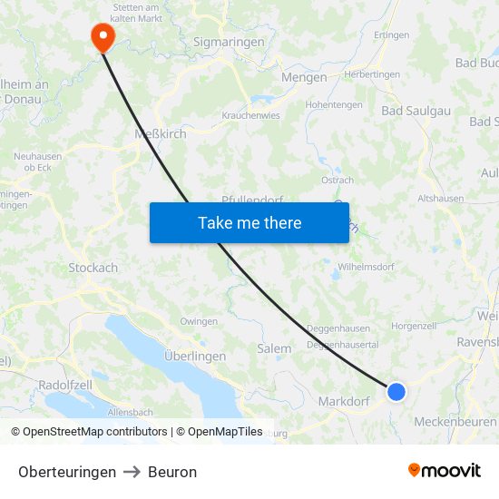 Oberteuringen to Beuron map