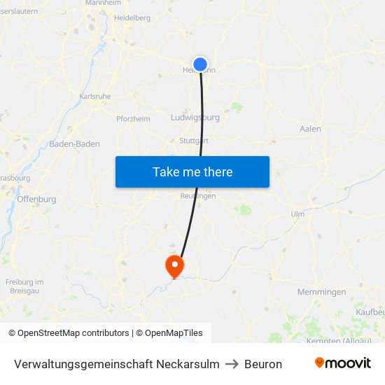 Verwaltungsgemeinschaft Neckarsulm to Beuron map
