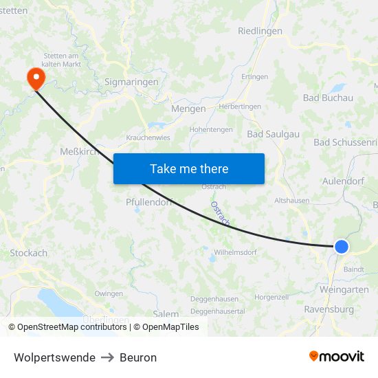 Wolpertswende to Beuron map