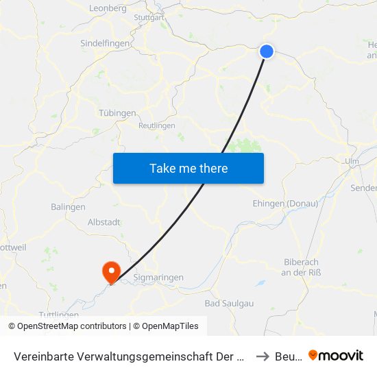 Vereinbarte Verwaltungsgemeinschaft Der Stadt Göppingen to Beuron map