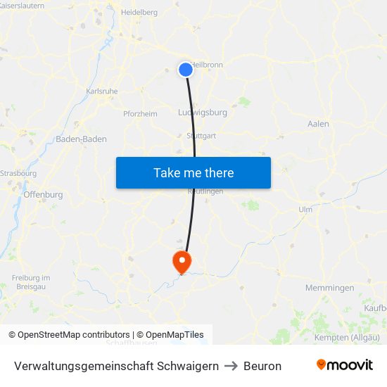 Verwaltungsgemeinschaft Schwaigern to Beuron map